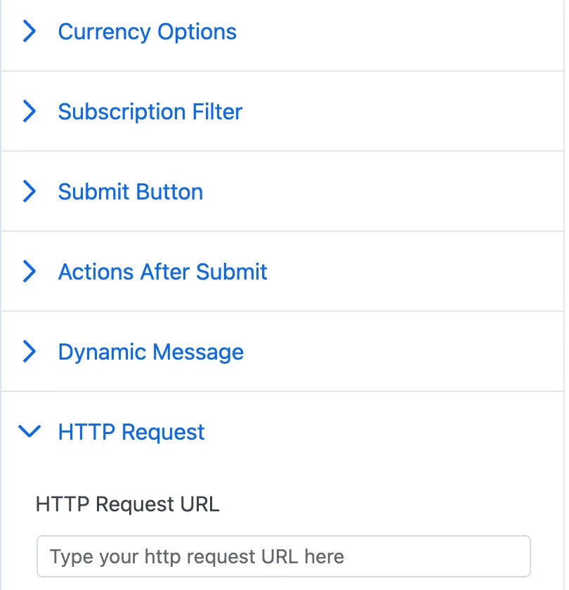 Payment Page HTTP request action controls