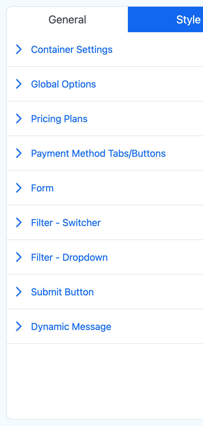 Payment Page style controls in WordPress