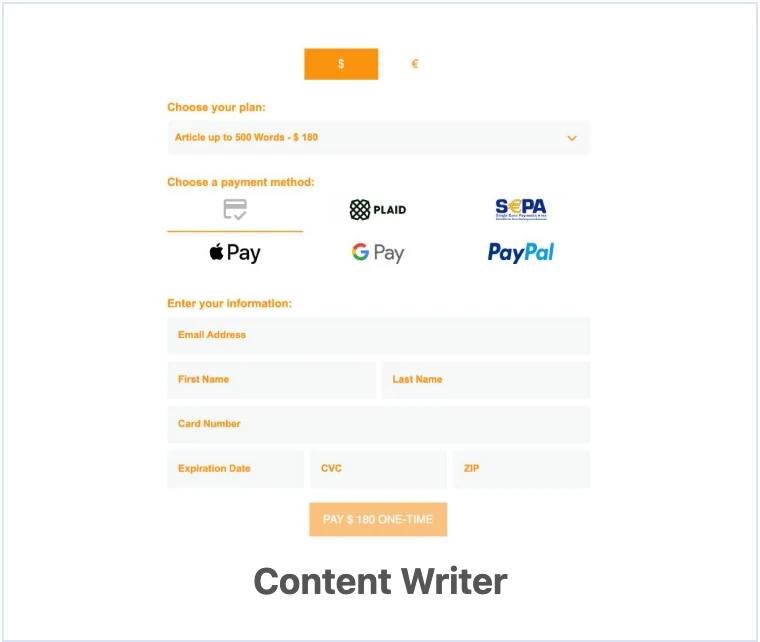 Content Writer Payment Form Template preview