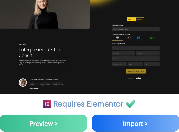 Coaching Elementor Page Template for Payment Page