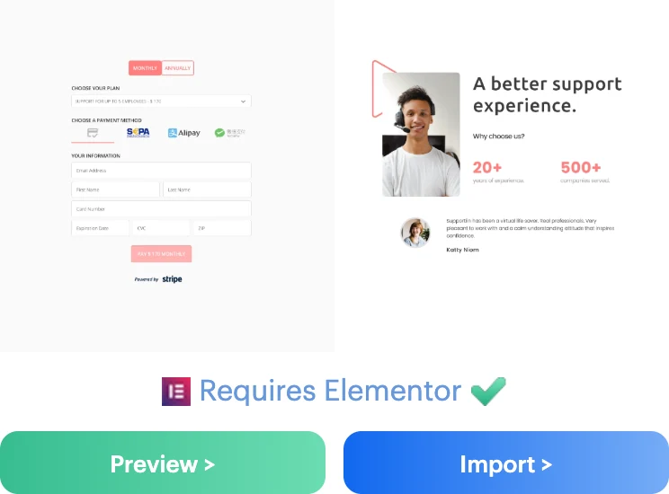 IT Support Elementor Page Template used for service billing