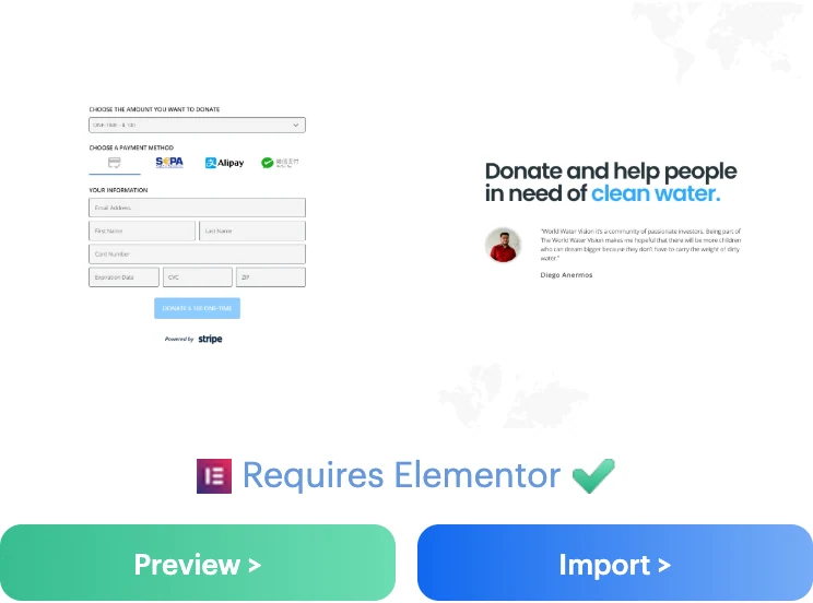 Nonprofit Elementor Page Template used with Payment Page